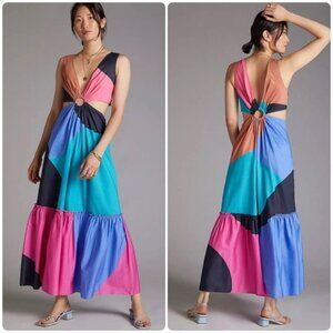Geisha Designs Flounced Cut-Out Colorblock Maxi Dress Size 4